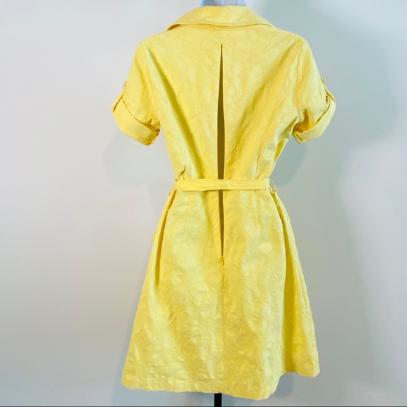 Vintage Yellow Liz Claiborne Embroidered Short Sleeve Belted Wrap Dress Size 6 - Picture 7 of 11